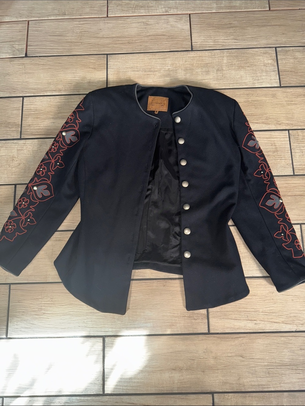 Double D Ranch Black Jacket with Red Embroidered Sleeves medium